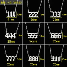 Stainless Steel Angel Number Lucky Numbers Necklaces 111 222 333 444 555 777 888 999 666 000 Pendant Necklace Charms Jewelry