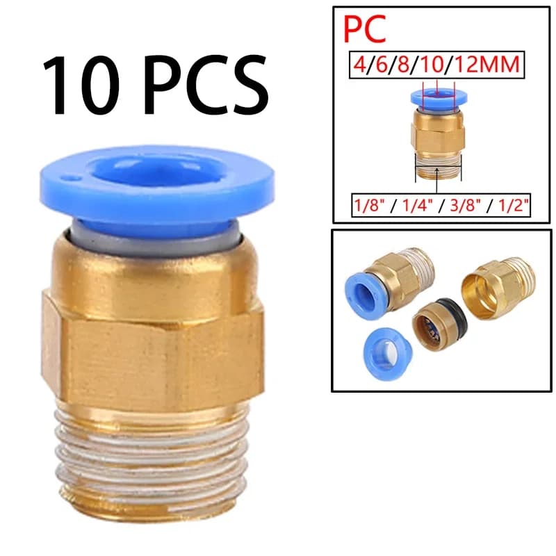 10PCS Pneumatic Air Connector Fitting PC 4mm 6mm 8mm 10mm 12mm Thread 1/4" 1/8" 3/8 1/2 Hose Fittings Pipe Quick Connectors