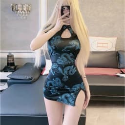 Ins Hotselling Chinese Cheongsam Dress Plus Size Qipao Vintage Dresses Dragon Print Oriental Fashion Streetwear Retro Chinese