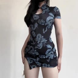 Ins Hotselling Chinese Cheongsam Dress Plus Size Qipao Vintage Dresses Dragon Print Oriental Fashion Streetwear Retro Chinese