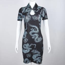 Ins Hotselling Chinese Cheongsam Dress Plus Size Qipao Vintage Dresses Dragon Print Oriental Fashion Streetwear Retro Chinese