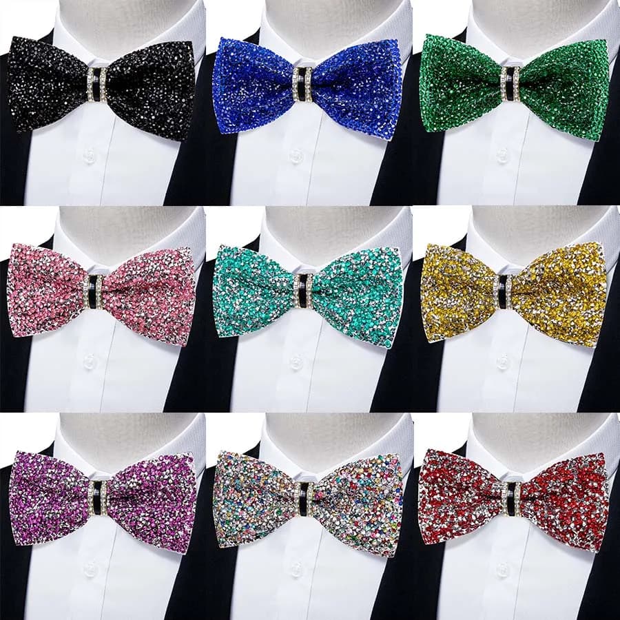 Shinny Rhinestone Diamond Bow Tie Pre-tied Bowknot for Wedding Prom Tuxedo Suits Black Red Green Butterfly Gift for Men