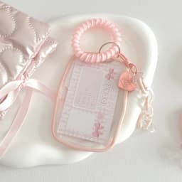 Cute Women Girls Pink Ellipse Photocard Holder Korean Fashion Kpop Idol Photo Card Organizer Kawaii ID Card Holder with Pendant