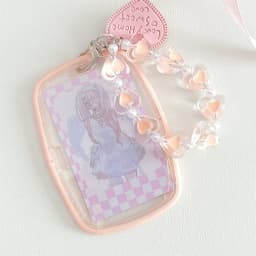 Cute Women Girls Pink Ellipse Photocard Holder Korean Fashion Kpop Idol Photo Card Organizer Kawaii ID Card Holder with Pendant