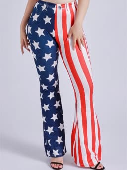 Star Spangled Flag Printed Bell Pants For Women's Slim Fit High Waist Casual Comfort High Elasticity