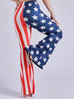 Star Spangled Flag Printed Bell Pants For Women's Slim Fit High Waist Casual Comfort High Elasticity