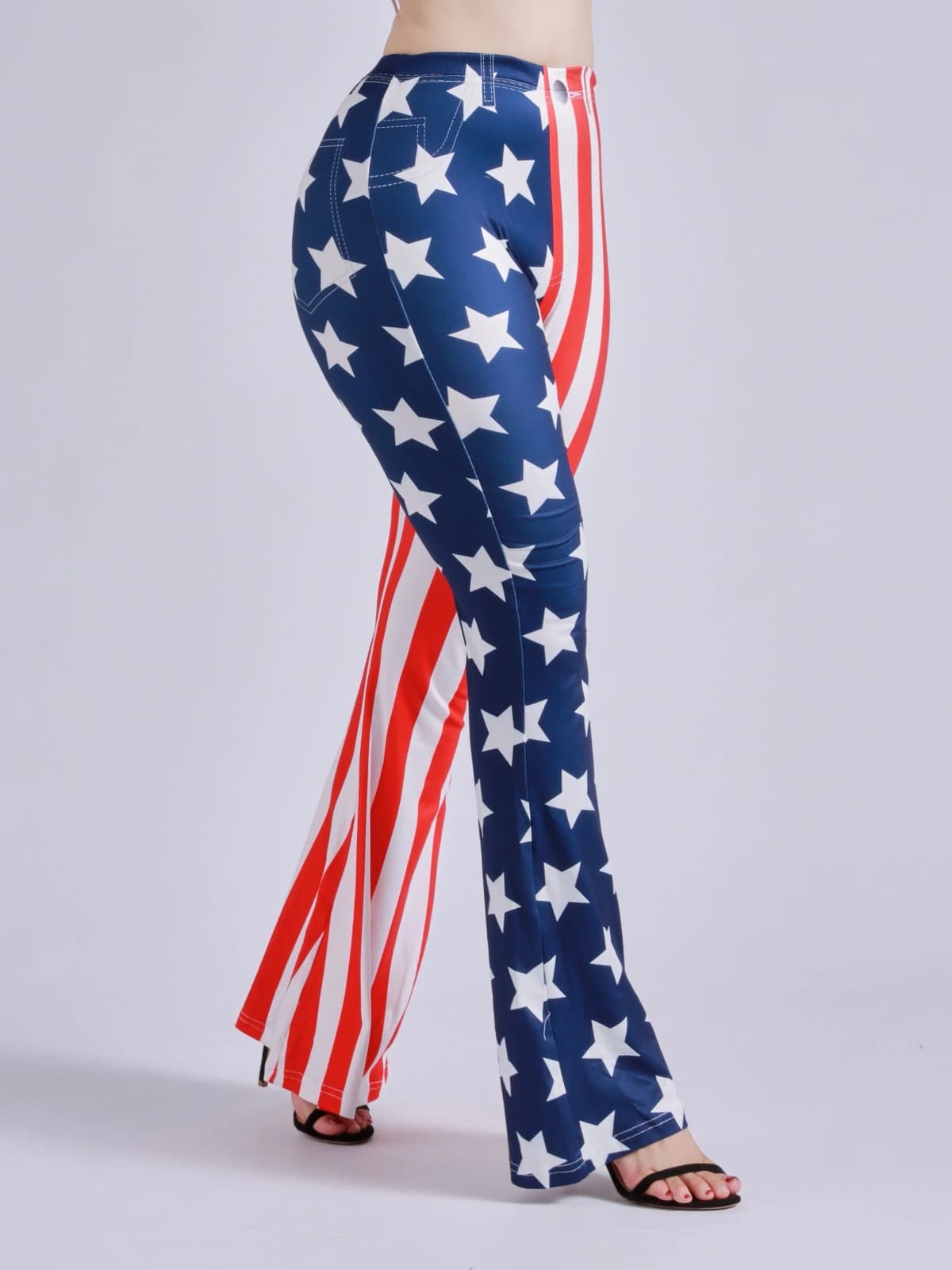 Star Spangled Flag Printed Bell Pants For Women's Slim Fit High Waist Casual Comfort High Elasticity