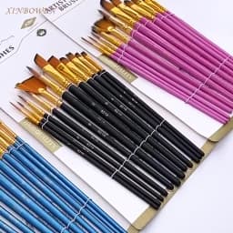 12 PCS Nylon Bristle Brushes Set for Artists And Amateurs - Flat Brushes for Watercolor Oil Paint Acrylic Painting
