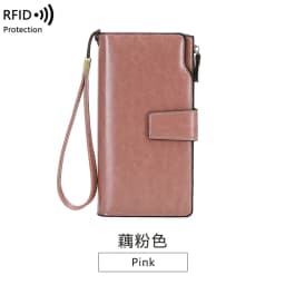 RFID Retro Large Capacity Long Wallet Solid Color Multi-Card Women's Purse Multi-Function Zipper Wallet With Wrist Strap