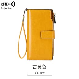 RFID Retro Large Capacity Long Wallet Solid Color Multi-Card Women's Purse Multi-Function Zipper Wallet With Wrist Strap