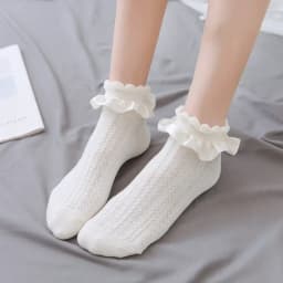 JK Woman Socks Solid Black White Lolita Lacework Ruffle Socks Summer Thin Kawaii Sweet Girls Cute Short Socks Women
