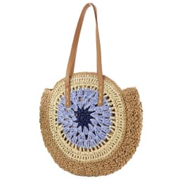 Round Summer Straw Bag with Zipper Closure Beach Shoulder Bag with Color Collision Large Woven Beach Bag Holiday Travel Handbag