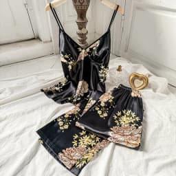 2pcs Summer Women Dress  Printed Suspenders and Long Pants Silk Breathable Backless V-Neck Sling for Home Wear Women Pajamas