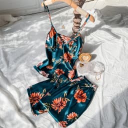2pcs Summer Women Dress  Printed Suspenders and Long Pants Silk Breathable Backless V-Neck Sling for Home Wear Women Pajamas