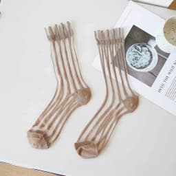 Ultra-thin Cute Mesh Summer Transparent For Women Glass Silk Socks Female Hosiery Striped Socks Middle Tube Socks