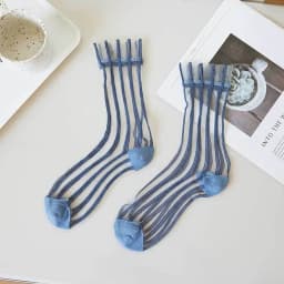 Ultra-thin Cute Mesh Summer Transparent For Women Glass Silk Socks Female Hosiery Striped Socks Middle Tube Socks