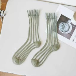 Ultra-thin Cute Mesh Summer Transparent For Women Glass Silk Socks Female Hosiery Striped Socks Middle Tube Socks