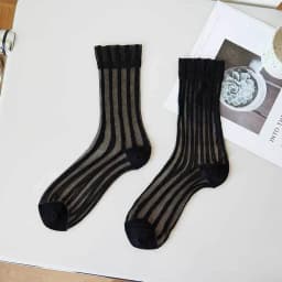 Ultra-thin Cute Mesh Summer Transparent For Women Glass Silk Socks Female Hosiery Striped Socks Middle Tube Socks