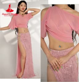Belly Dance Performance Suit for Women Gauze Half Sleeves Top+bingbing Long Skirt 2pcs Girl's Oriental Belly Dancing Wear Outfit