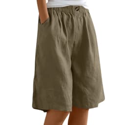 Female Fashion Solid Color Elastic High Waist Pocket Button Up Loose Cotton Linen Five Length Shorts Summer Soft Comfort Pants