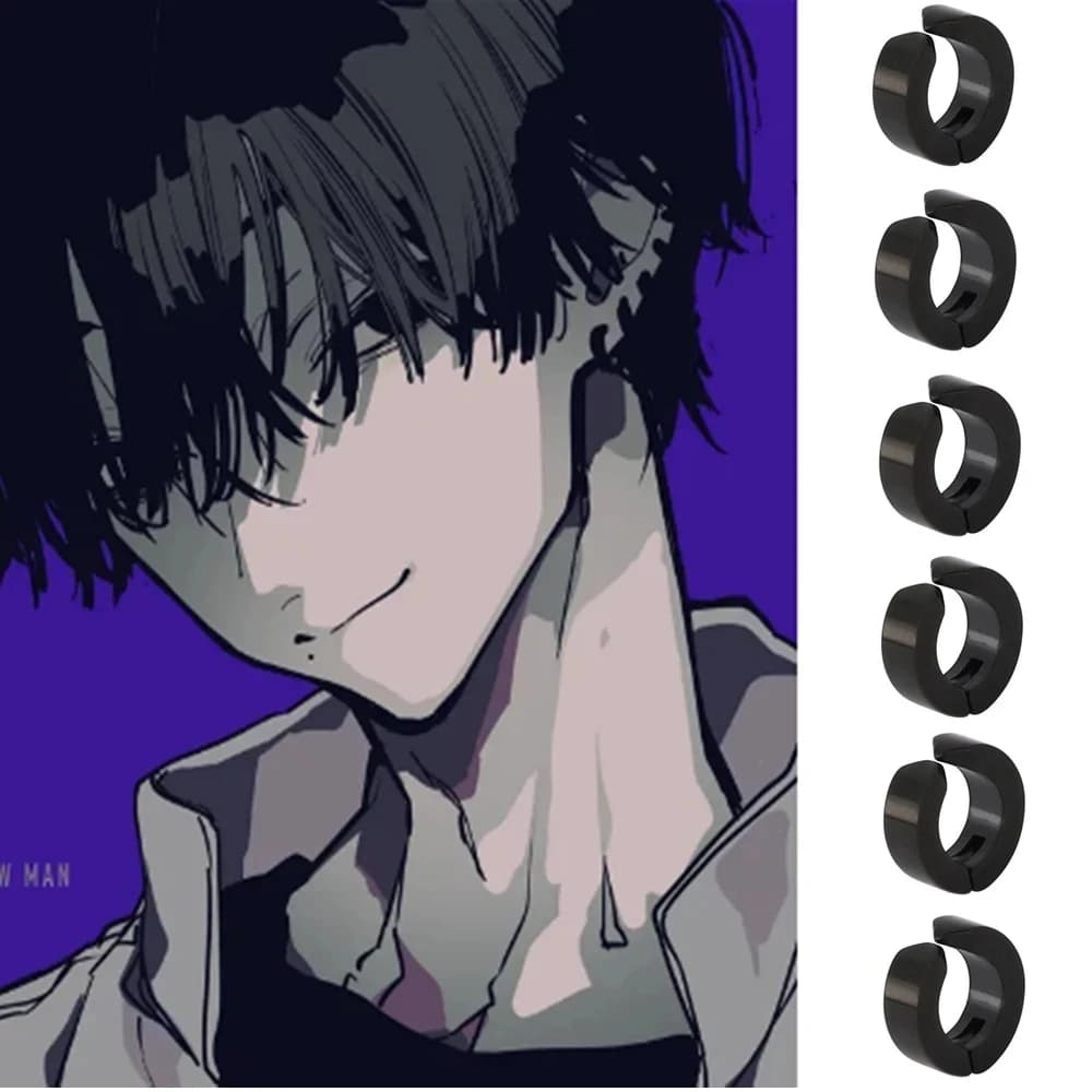 Anime Chainsaw Man Earrings Yoshida Hirofumi Stainless Steel Ear Bone Clip for Women Men Cosplay Jewelry Accessories