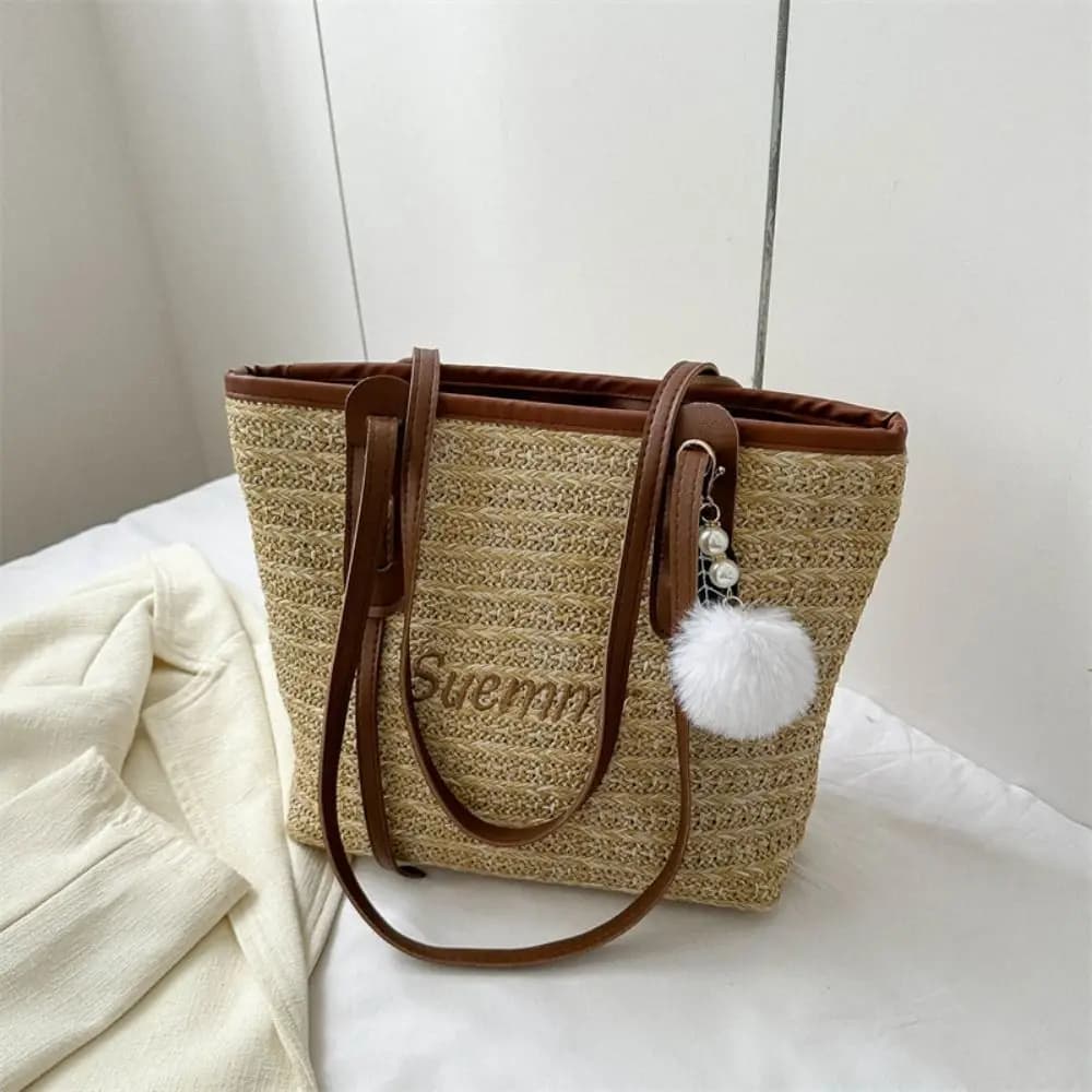 Women Casual Rattan Handbags Woven Shoulder Bags Summer Beach Straw Bag Large Capacity Tote Lady Big Purses