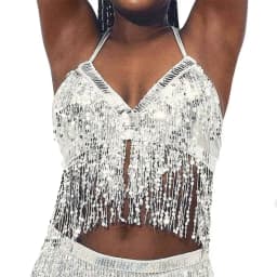 Belly Dance Sequin Fringe Top Nightclub Performance Halter Bra Dance Wear