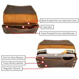 1pcRetro Genuine Leather Men's Waist Bag, Two ways to Wear, with a Leather Clip, Multifunctional Phone Bag, Zero Wallet
