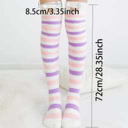 Soft Coral Fleece Sweet Knee Socks Winter Warm Girl Women Cute Cartoon Animal Stockings Striped Cozy Thigh High Christmas Gift