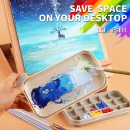 Multi-Use Paint Brush Basin with Brushes Holder,Washer,Trays,Palette Box-Artist Cleaner Cup for Watercolor Oil Painting with Lid