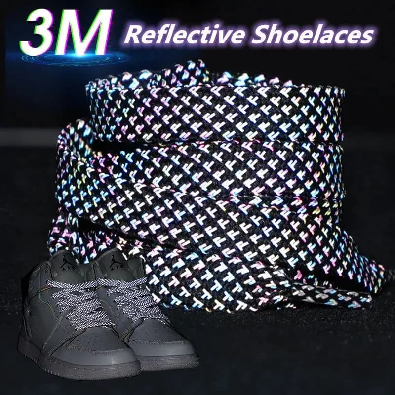 3M Reflective Flat Shoelaces for Sneakers Colorful Reflective Shoe Laces Luminous Shoelace 100/120/140/160CM Shoestrings 1 Pair