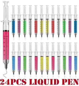 24Pcs Novelty Lifelike Syringe Pen Peculiar Shape Cute Stationery Ballpoint Pens Bullet 5mm Children Gift Prizes Ballpen