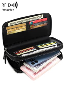 Business RFID Men's Handbag New Double Zipper Large Capacity Men's Wallet High Quality PU Leather Multi Functional Men's Card Ba