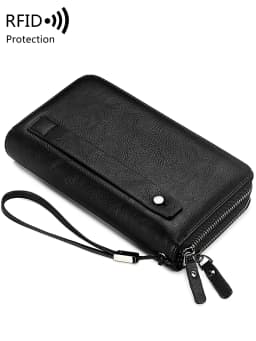 Business RFID Men's Handbag New Double Zipper Large Capacity Men's Wallet High Quality PU Leather Multi Functional Men's Card Ba