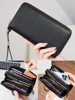 Business RFID Men's Handbag New Double Zipper Large Capacity Men's Wallet High Quality PU Leather Multi Functional Men's Card Ba