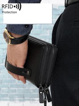 Business RFID Men's Handbag New Double Zipper Large Capacity Men's Wallet High Quality PU Leather Multi Functional Men's Card Ba