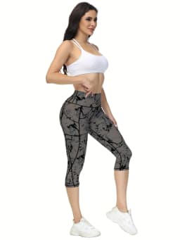 Capri Leggings for Women High Waisted Yoga Pants with Pockets Soft Black for Running Workout