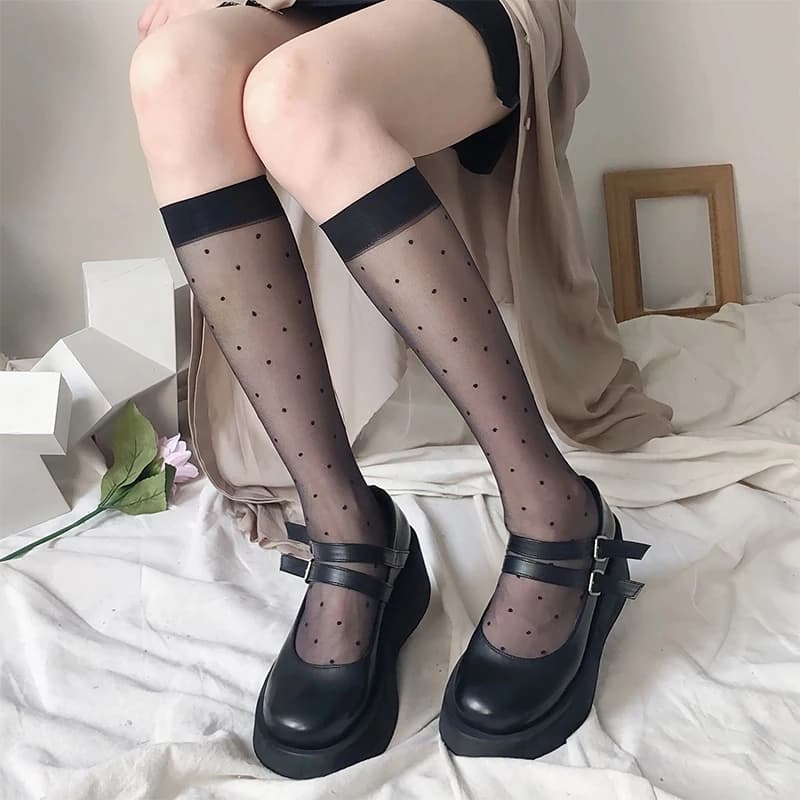 1/2/3/5Pairs Polka Dot Calf Socks, Fashion College Style Knee High Socks, Women's Stockings & Hosiery