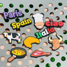 1-10Pcs Cook Cow Ham Croissant Children Garden Shoes Charms Buckle Italia Spain Clog Accessories DIY Party Gifts