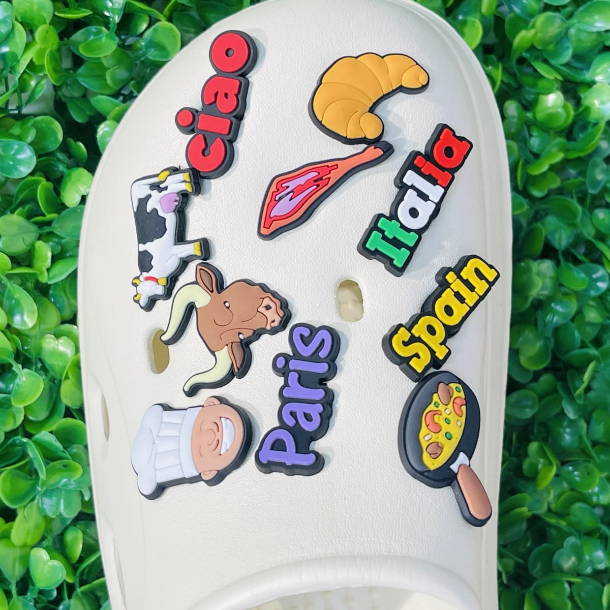 1-10Pcs Cook Cow Ham Croissant Children Garden Shoes Charms Buckle Italia Spain Clog Accessories DIY Party Gifts