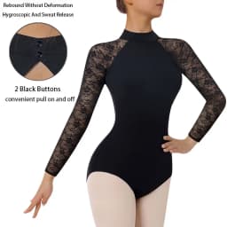 Women Turtleneck Long Sleeves Ballet Dance Leotards for Adult Gymnastics Dance Tops with Water-drop Hollow Back and Soft Lining