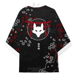 Japanese Inari Fox Print Kimono for Men Women Summer Asian Traditional Costume Yukata Haori Red Floral Cardigan Cosplay Costumes