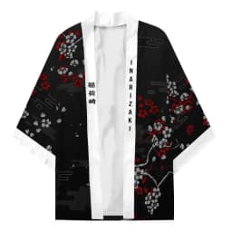 Japanese Inari Fox Print Kimono for Men Women Summer Asian Traditional Costume Yukata Haori Red Floral Cardigan Cosplay Costumes