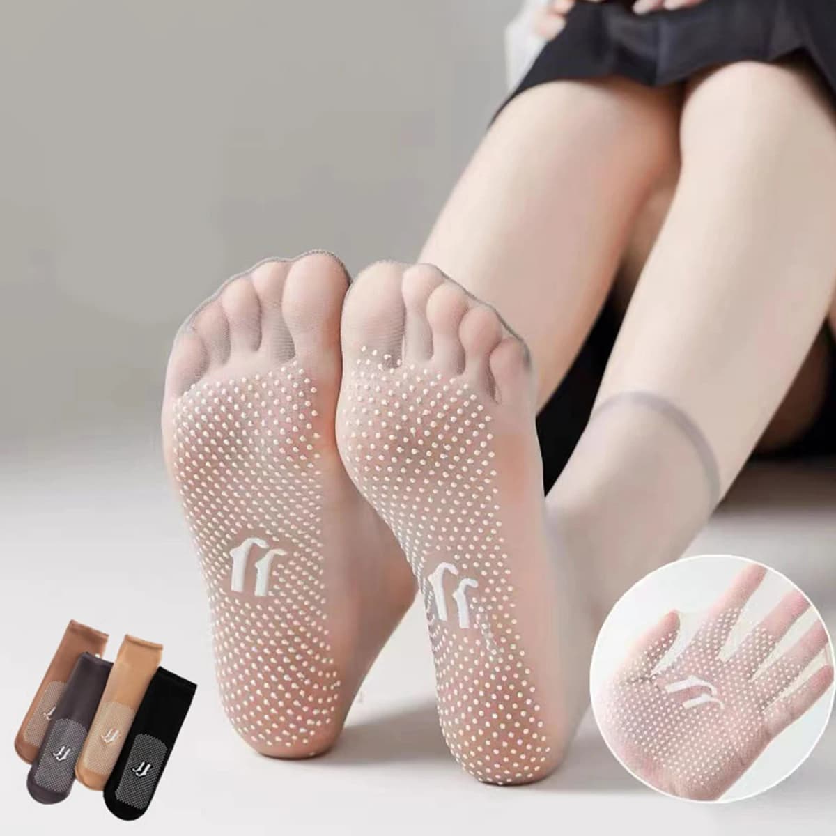 1 Pair Women's Thin Socks Summer New Black Solid Color Silicone Non-slip Socks Lady Ultrathin Transparent Socks For Women