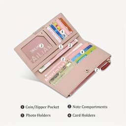 Ultra Slim Wallet For Women, RFID Blocking Credit Card Holder, Bifold Clutch Coin Zipper Travel Long Purse