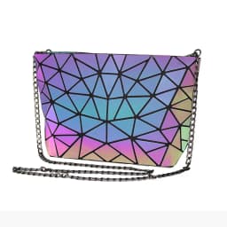 Fashion Reflective Chain Crossbody Bags for Women Folding Geometric Holographic Purses Luminous Sling Shoulder Bag