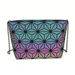 Fashion Reflective Chain Crossbody Bags for Women Folding Geometric Holographic Purses Luminous Sling Shoulder Bag