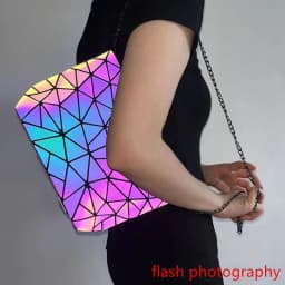 Fashion Reflective Chain Crossbody Bags for Women Folding Geometric Holographic Purses Luminous Sling Shoulder Bag