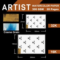 BAOHONG Artist Watercolor Paper 100% Cotton 300gms Art Paper 32K 16K Drawing Paper for Artist 20pcs Sheets Art Supplies