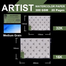 BAOHONG Artist Watercolor Paper 100% Cotton 300gms Art Paper 32K 16K Drawing Paper for Artist 20pcs Sheets Art Supplies